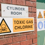 Warning sign of chlorine gas for water plant treatment